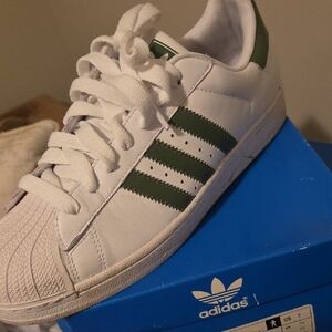 Adidas Kids White Sneakers with Green Stripes